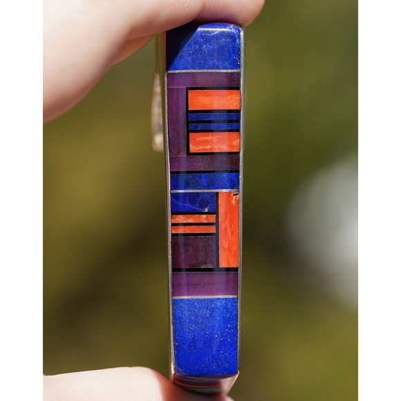 Jim Harrison Navajo Native Indian Sterling Inlay Multi Stone Cuff Bracelet Heavy - Picture 3 of 17